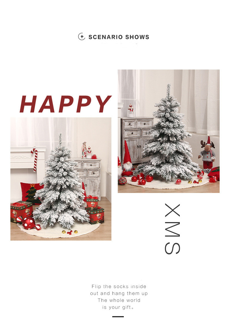 X082 Amazon New Style Christmas Decoration PVC Flocking With White Snow Spray Christmas Tree Festive Ornament