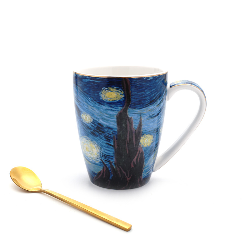 Unique Van Gogh Hand Painted Blue Starry Sky Ceramic Coffee Cup Souvenir Cup