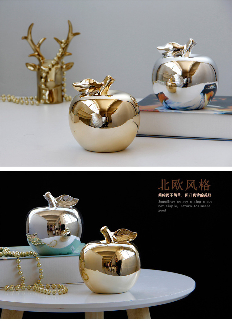 Electroplating Ceramic Desktop Accessories Golden Apple Christmas Eve Gifts Creative Crafts