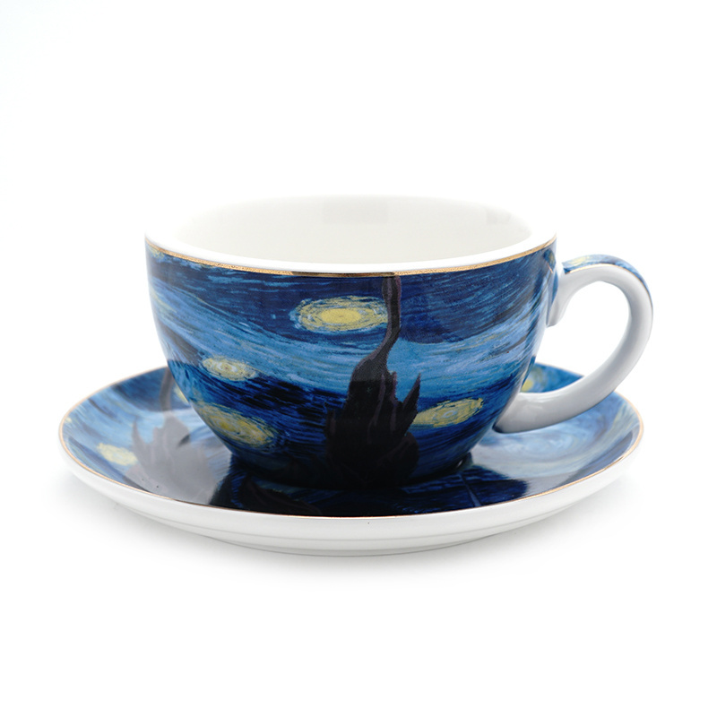 Unique Van Gogh Hand Painted Blue Starry Sky Ceramic Coffee Cup Souvenir Cup