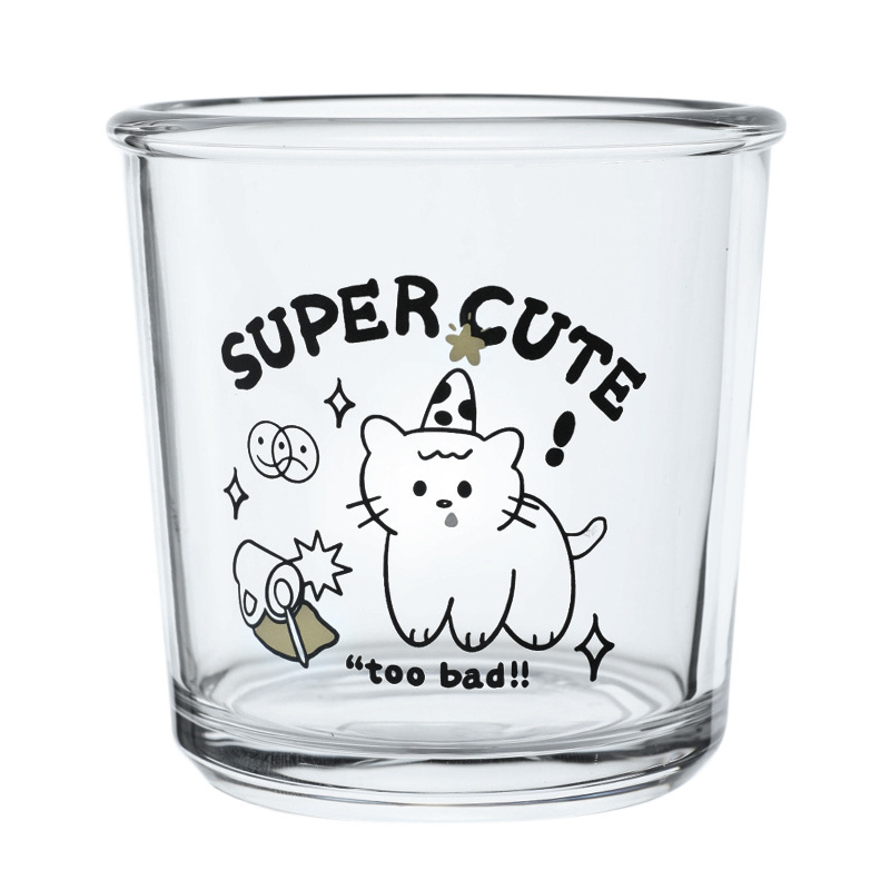 MSH 13oz Reusable Cartoon Kitten Puppy Korean Customized Glass Water Cup