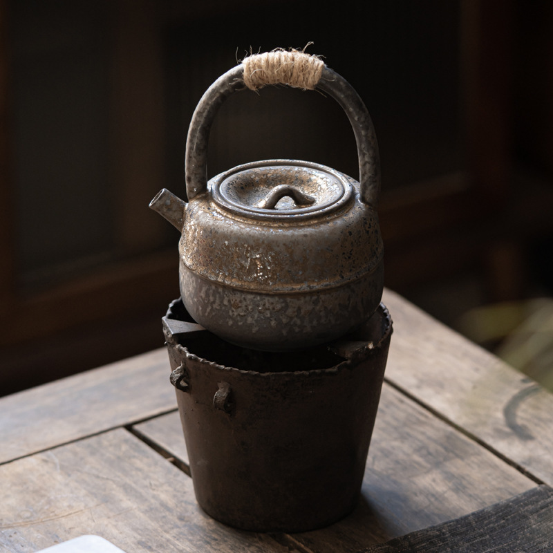 Japanese Retro Stoneware Handmade Teapot Ceramic Kung Fu Tea Set Teapot Boiling Kettle