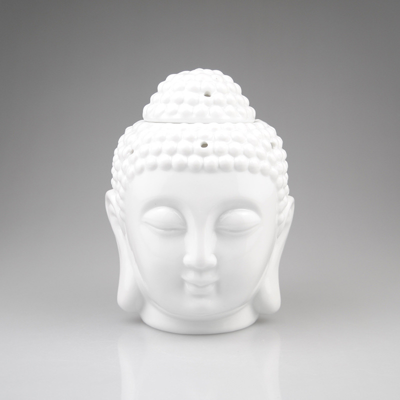 Non-opaque White porcelain Buddha Head Burner Essential Oil Aromatherapy Burner Scented Candle Holder