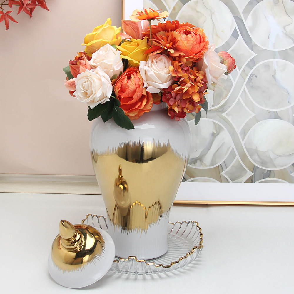 MSH Home Decor Nordic Large Gold Porcelain Flower Vase