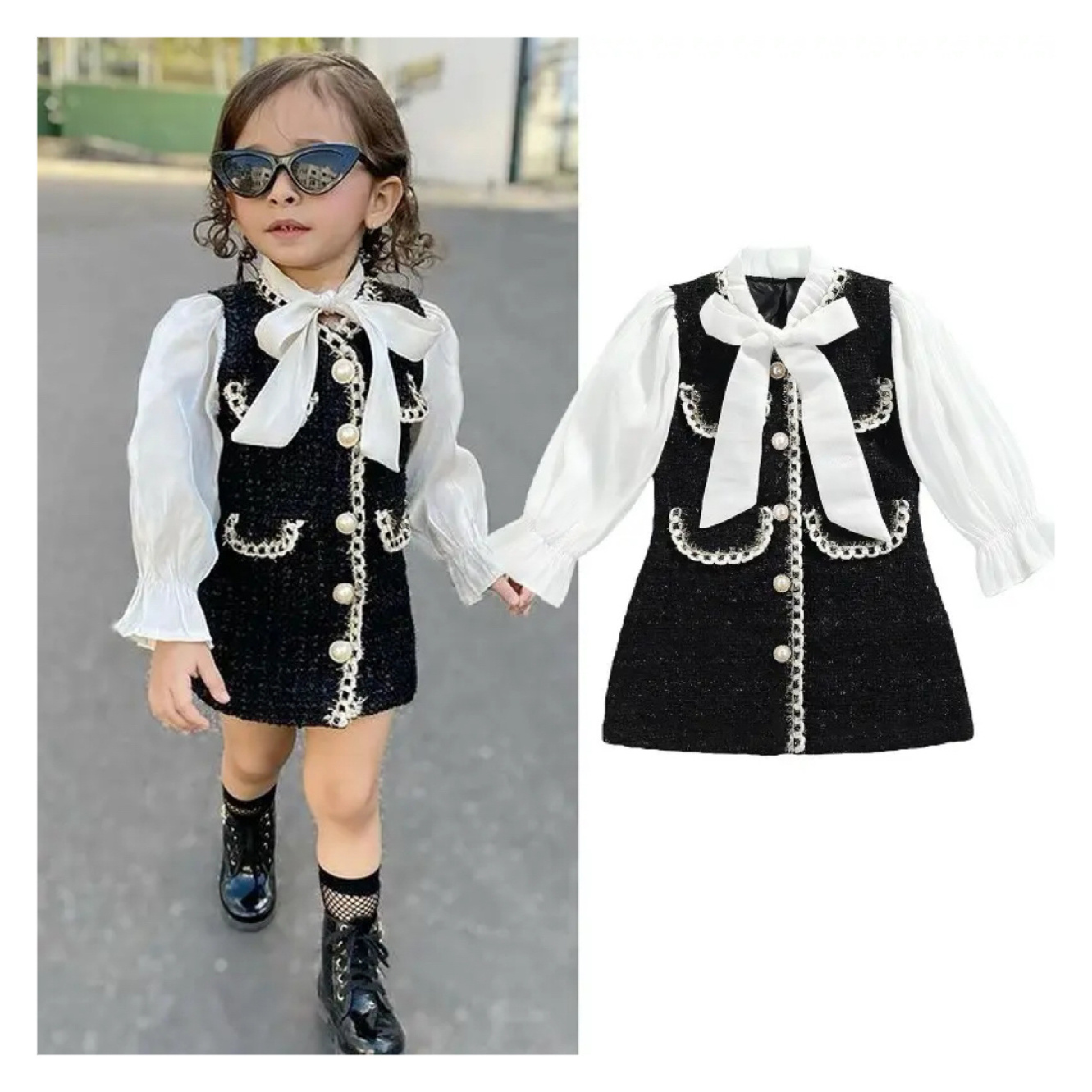 Ms-82 Toddler Baby Girl Dresses 2-7 Years Autumn Winter Dress Buttons Long Sleeve Fashion Formal Luxury Kids Dresses for Girls