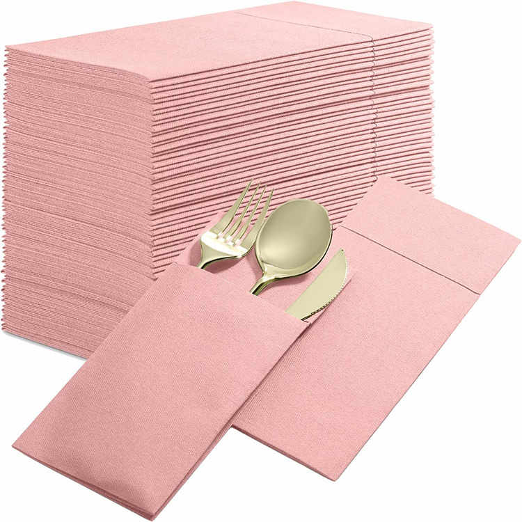 Disposable White Dinner Napkins Cloth Feel with Built-in Flatware Pocket Hand Towel Linen Feel Paper Airlaid Napkin