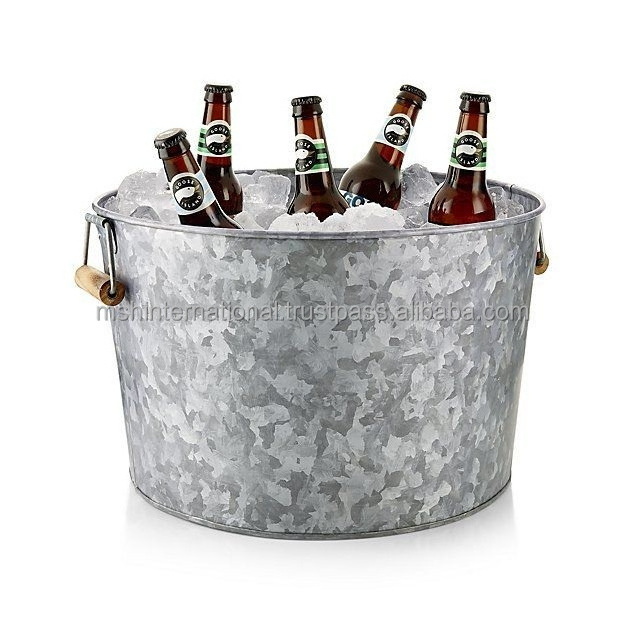 Metal beverage tub & soda pop, beer, wine, ice holder - portable party drink chiller vintage galvanized oval storage bucket bin