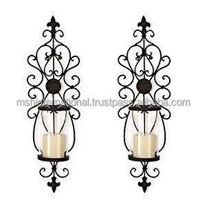 Sconces Decorative Hanging Candle Holder Wall Handcraft Iron Black Home Decoration Metal OEM BS Color Coated