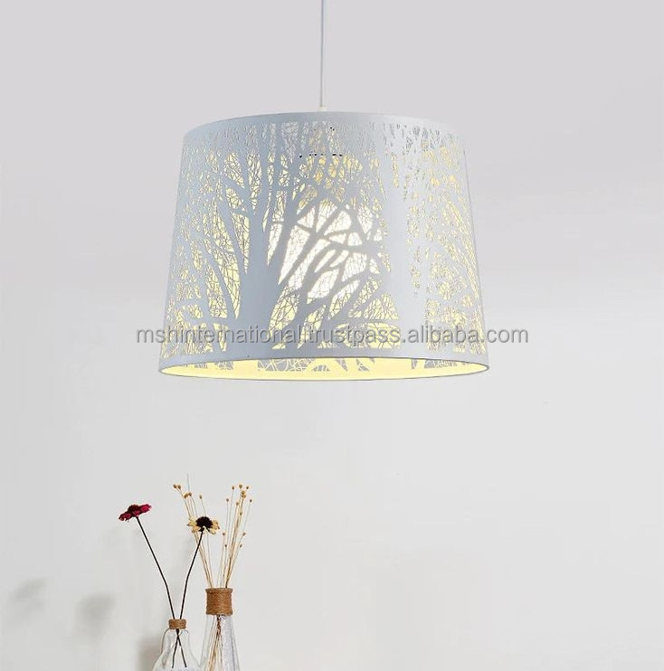 Handcrafted Natural Linen home decor Drum metal Lampshade Hanging Pendant Light