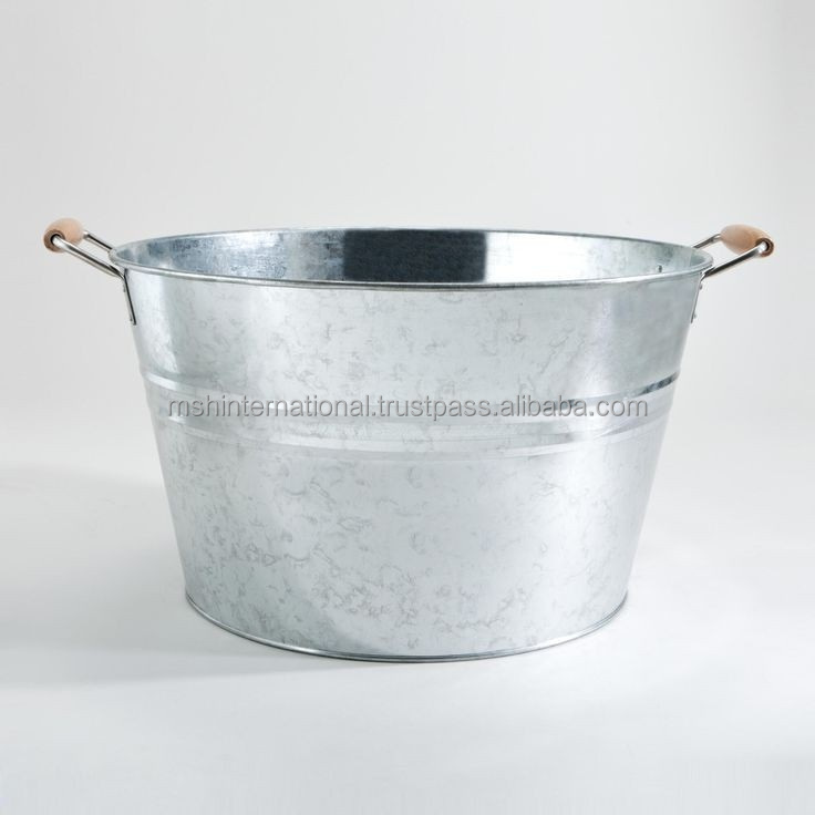 Metal beverage tub & soda pop, beer, wine, ice holder - portable party drink chiller vintage galvanized oval storage bucket bin