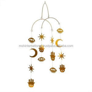 Customized Metal Gift Round Matte Gold Brass Metal Christmas Ornaments Flat Ornament For Hanging