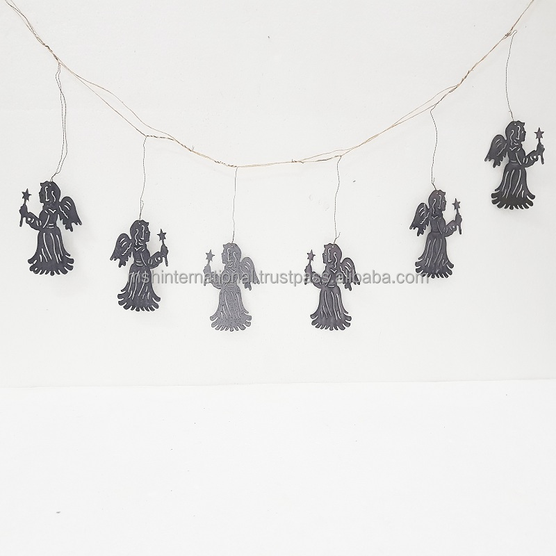 garland of christmas of angels outdoor and indoor home and craft antiq irom black color and  Newest Metal Frame PVC Garland Arti