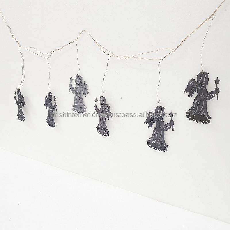 garland of christmas of angels outdoor and indoor home and craft antiq irom black color and  Newest Metal Frame PVC Garland Arti