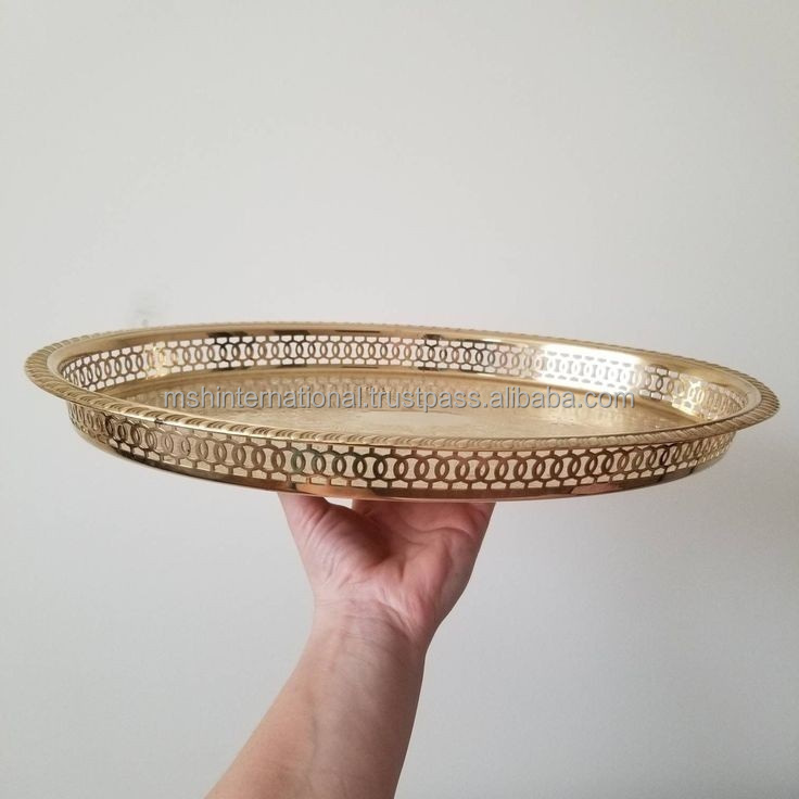 Luxury Stainless Steel Round Serving Tray Gold Plate High End Wedding Serving Plate And Banquet Tray