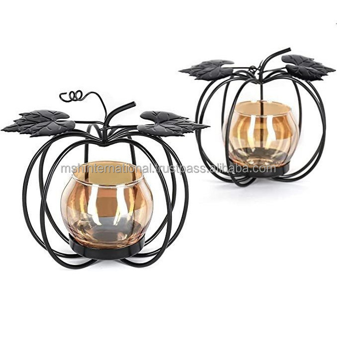 Pumkin style carousel spinning metal tealight candle holder for home table decoration