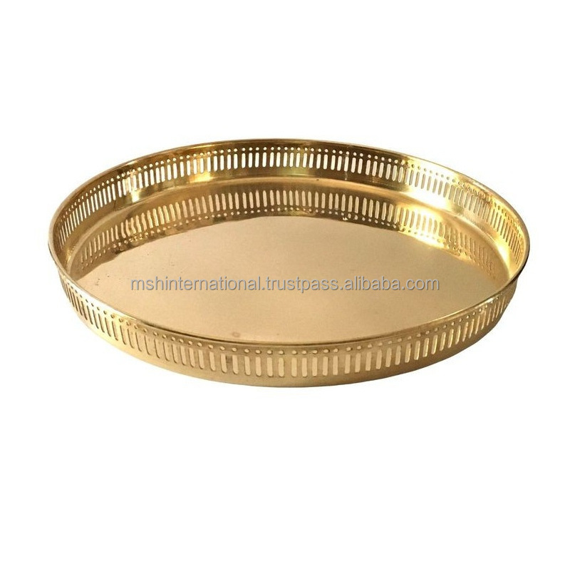 Luxury Stainless Steel Round Serving Tray Gold Plate High End Wedding Serving Plate And Banquet Tray