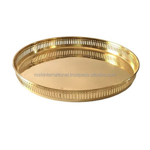 Luxury Stainless Steel Round Serving Tray Gold Plate High End Wedding Serving Plate And Banquet Tray