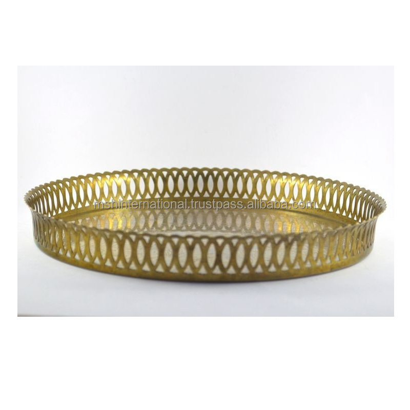 Luxury Stainless Steel Round Serving Tray Gold Plate High End Wedding Serving Plate And Banquet Tray