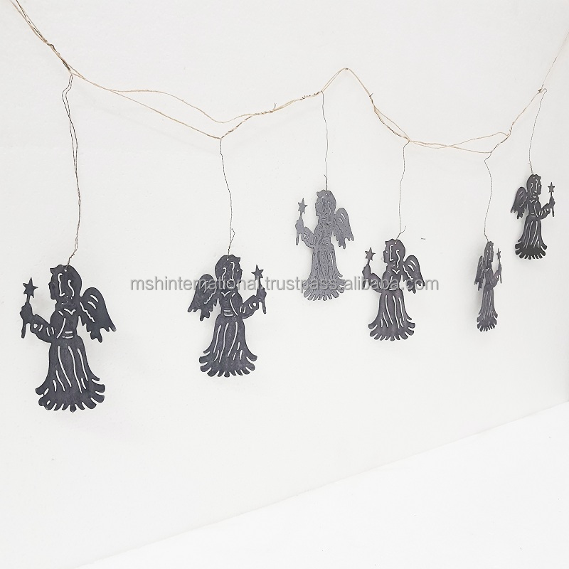 garland of christmas of angels outdoor and indoor home and craft antiq irom black color and  Newest Metal Frame PVC Garland Arti