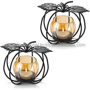 Pumkin style carousel spinning metal tealight candle holder for home table decoration