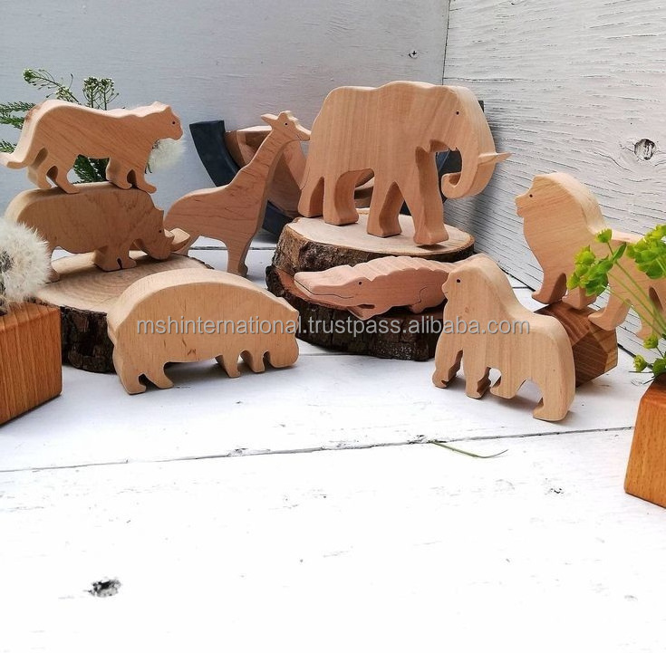 Wooden dinosaur elephants zirab cocodial loin and other animal set toys wooden figures children's puzzle hildren