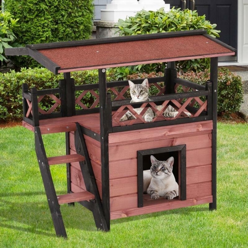 Wooden Cat Shelter House Dog Puppy Garden Wood Den Kennel Crate Outdoor Indoor