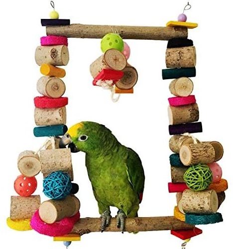 Colorful Wood Bird Parrot Stand Playground For Quail Chewing Swing Climbing Cage Toys