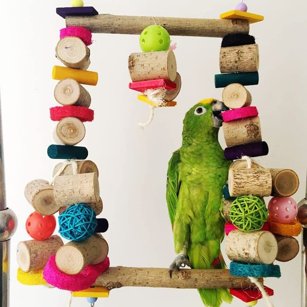 Colorful Wood Bird Parrot Stand Playground For Quail Chewing Swing Climbing Cage Toys