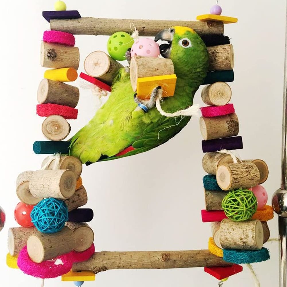 Colorful Wood Bird Parrot Stand Playground For Quail Chewing Swing Climbing Cage Toys