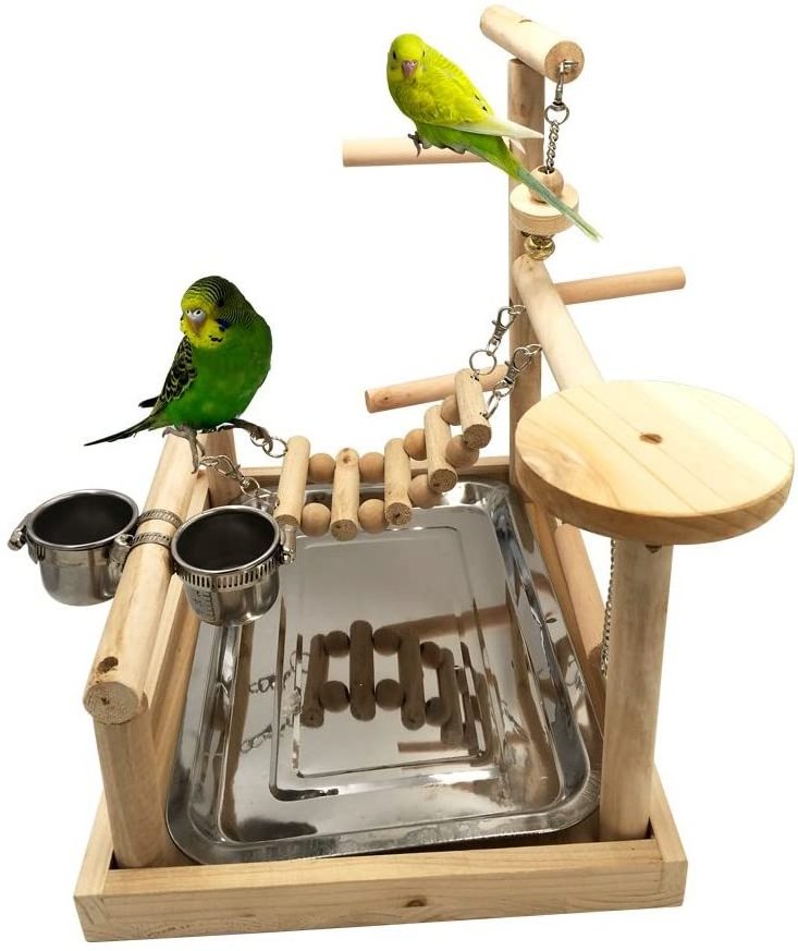 Wooden Parrots Bird Playground Cage For Squirrel Stand Ladders with Feeder Cups Dummy Training Accessories Toys