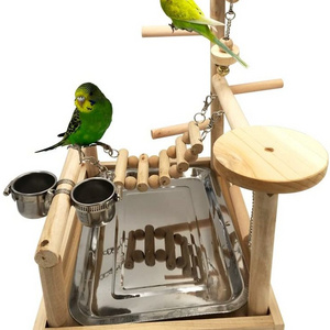 Wooden Parrots Bird Playground Cage For Squirrel Stand Ladders with Feeder Cups Dummy Training Accessories Toys