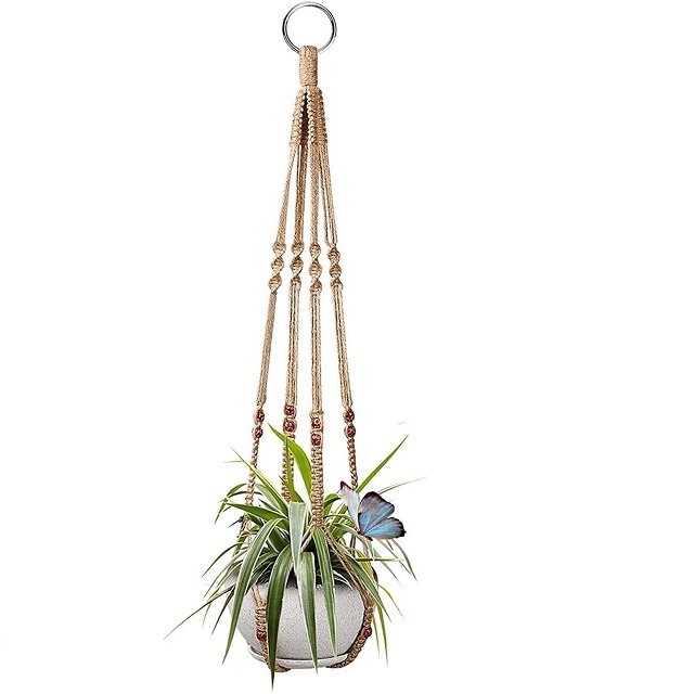 Hot Sale Macrame Plant Hanger Floating Wooden Plant Stand Artificial Flower Pot Hanging Holder Indoor Outdoor Garden Decorative