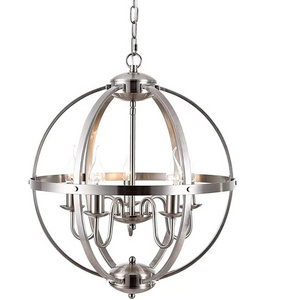 Wholesale Custom Metal 5 Light Round Silver Pendant Banquet Chandelier Ceiling Light Fixture for Foyer Living Room Bedroom