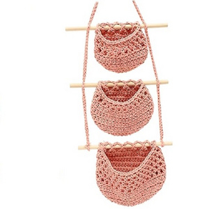 Best Quality Macrame Three Tier Basket in Pink Flower Plant Hanging Basket Kitchen Ware Product Fruit Storage Basket For Home