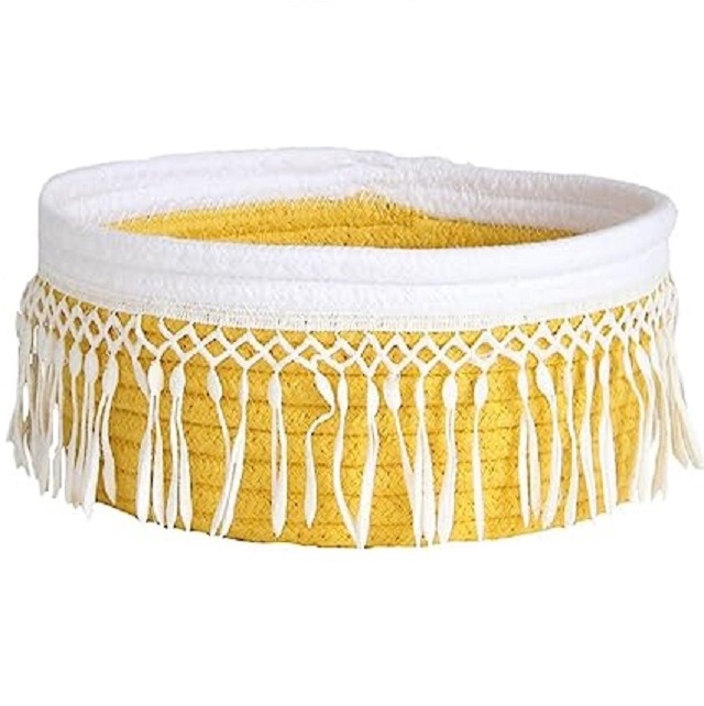 Best Product Quality Handmade Macrame Mini Yellow Basket Laundry Cloth Storage Basket Home Needs Hanging Fruit Vegetables Basket