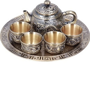 Customized Handmade Turkish Tea Kettle With Tray 4 Cup Set Pot Metal Home Party Decorative   Floral Serving Tea Coffee Pots