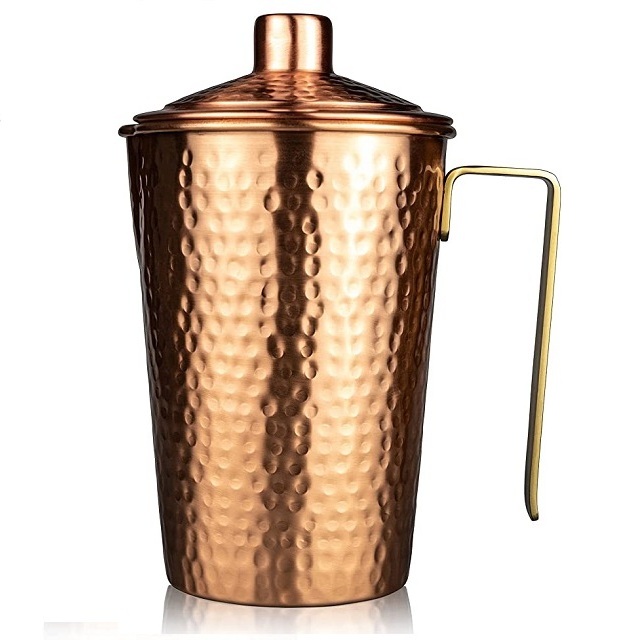 Best Quality Metal Jug The Best Bedside Carafe Heavy Gauge Mug With Handle Hammered Copper Mug Coffee Water Serving Jug