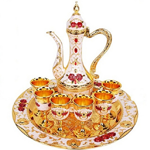 Luxury Style  Metal Turkish Tea Pot with 6 Cup Set  Stove Top Decorative Coffee Pot Flower Design  Tea Coffee Serving Tea pot