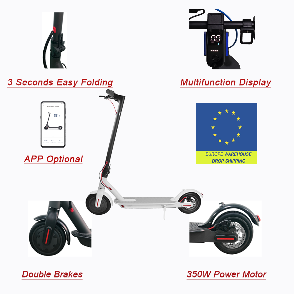 2021 Adults 36V Foldable Drop Shipping 350W 2 wheels Eu  E Scooter Europe Warehouse Electric Scooters