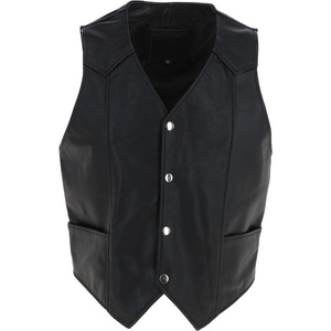 Bulk Price Casual/ Formal Black Leather Vest Men's V Neck Sleeveless Waistcoat with Button Closure Breathable Real Leather Vest