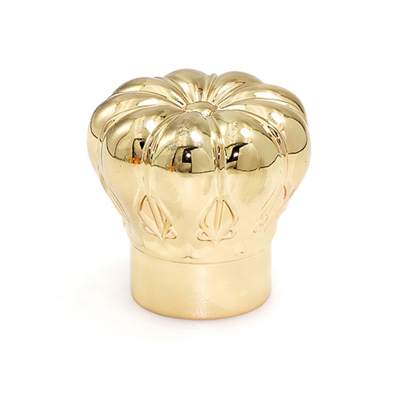 Dongguan Manufacturer Zamac Perfume Caps Gold flower shaped Fragrance Zinc alloy Cap For 15mm Perfume bottle