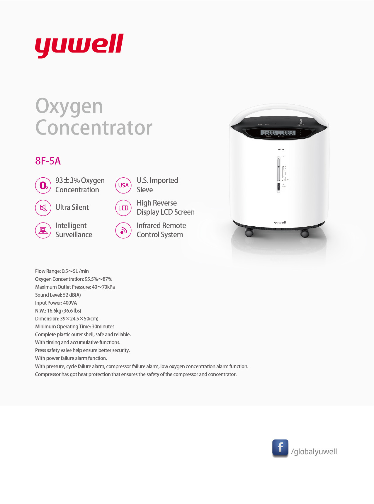 yuwell 8F-5A Oxygen Concentrator Ready Stock Medical Grade 5 Liters 10Liters Oxygen Concentrators