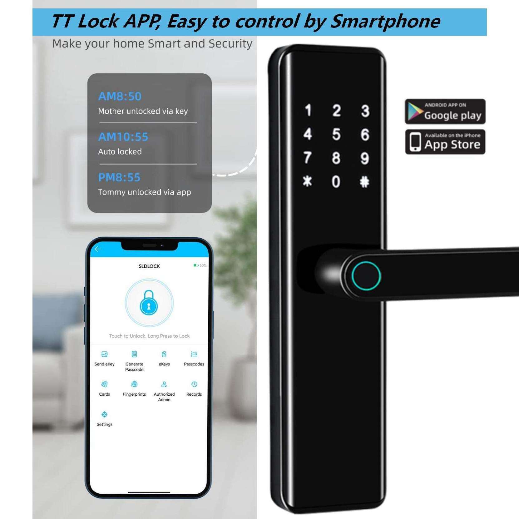 Fingerprint Locks Finger Touch Screen electronic Handle Home Locker Apartment TTlock Smart front office Door Lock