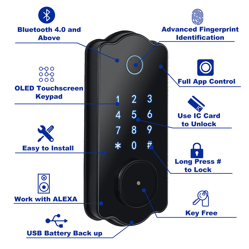 BBDHome Security APP Tuya Blue tooth Keyless Smart Door Lock, Intelligent Fingerprint  Deadbolt