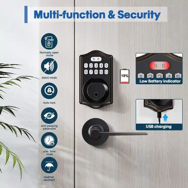 BBDHOME Keyless Entry Door Handle - Electronic Lock Smart Auto Keypad Deadbolt Door Lock Keyless Smart Lock