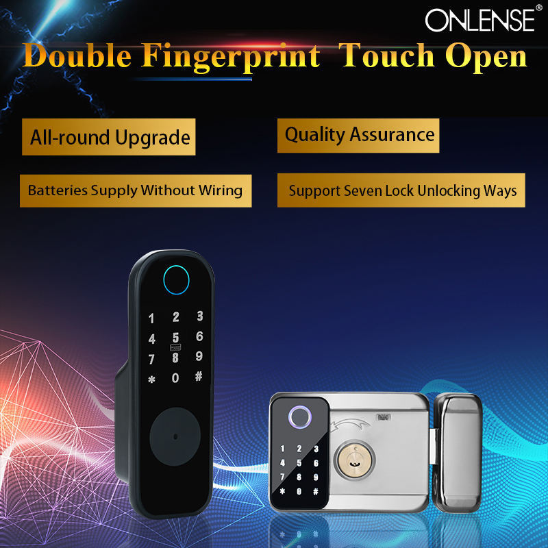 Biometric both sides Fingerprint khoa cua van tay cerraduras electronic R5 exterior gate door lock with Tuya App TTlock