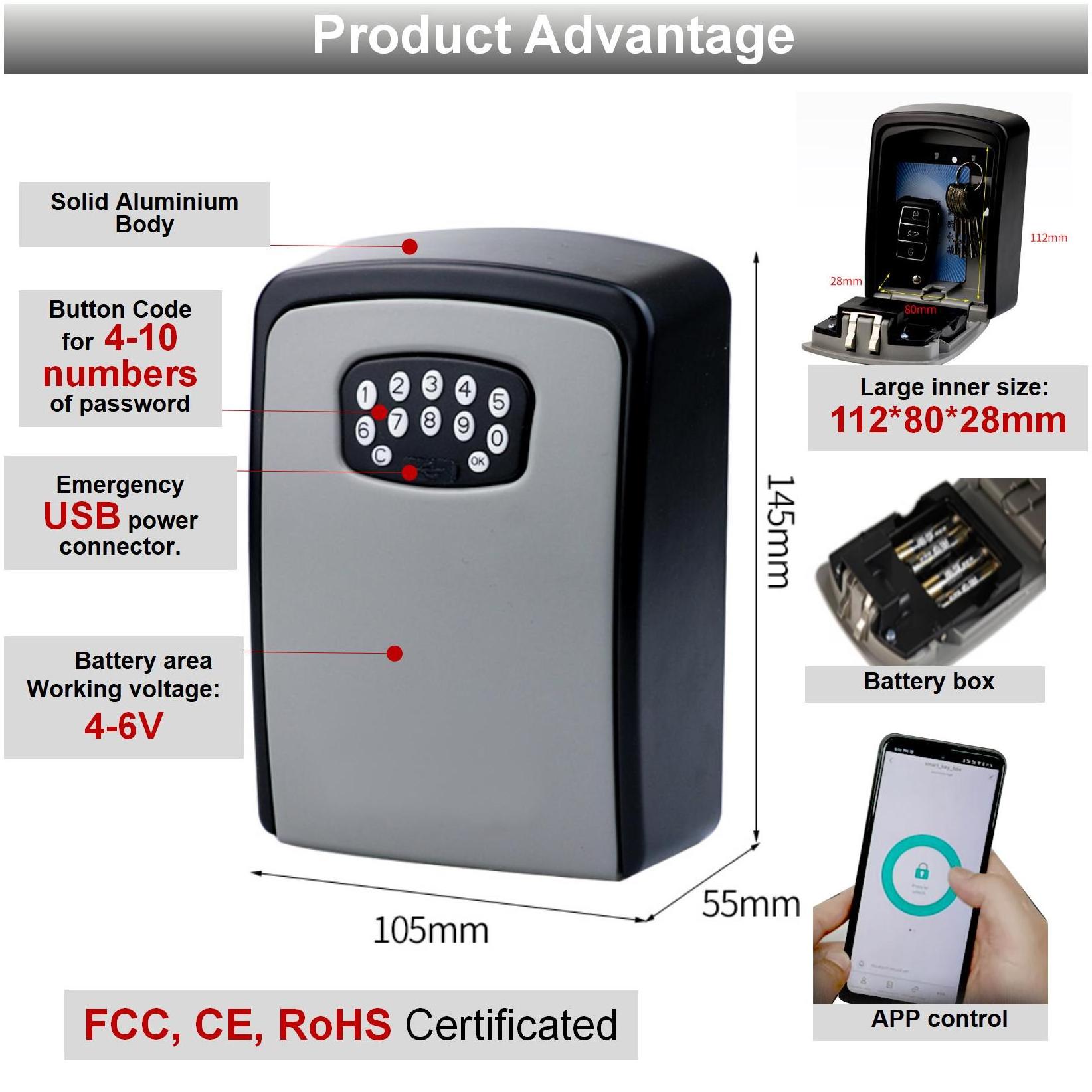 Fast delivery Wall Mounted portable safe Storage Hide secure security lock  digital code app control smart key box