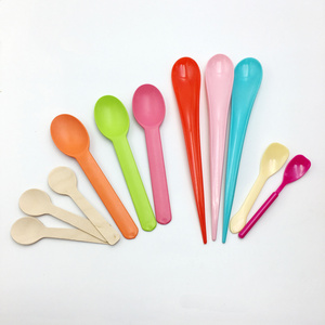 Colorful long handle mini plastic spoon and fork for dessert custom printed disposable PP PS plastic ice cream spoons