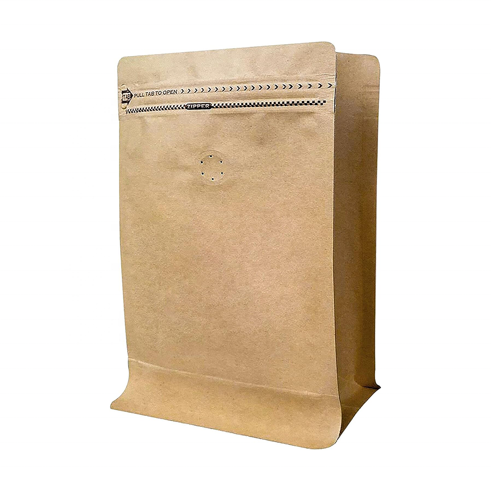 340g 12oz 0.75lb High Barrier Kraft Paper Coffee Bags Flat Bottom Coffee Pouch with Air Release Valve and Pull Tab Side Zipper