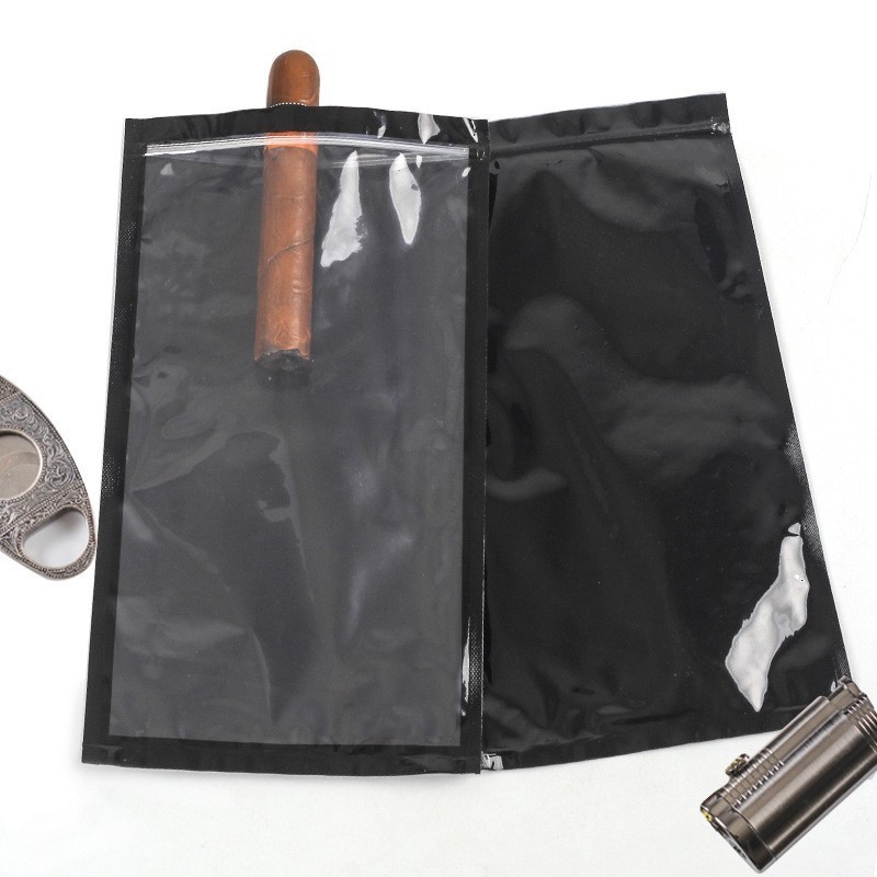 Factory Customized Print Cigar hydration bag 3 Side Seal Pouch Cigarette moisturize Window Zipper tobacco packing plastic bag